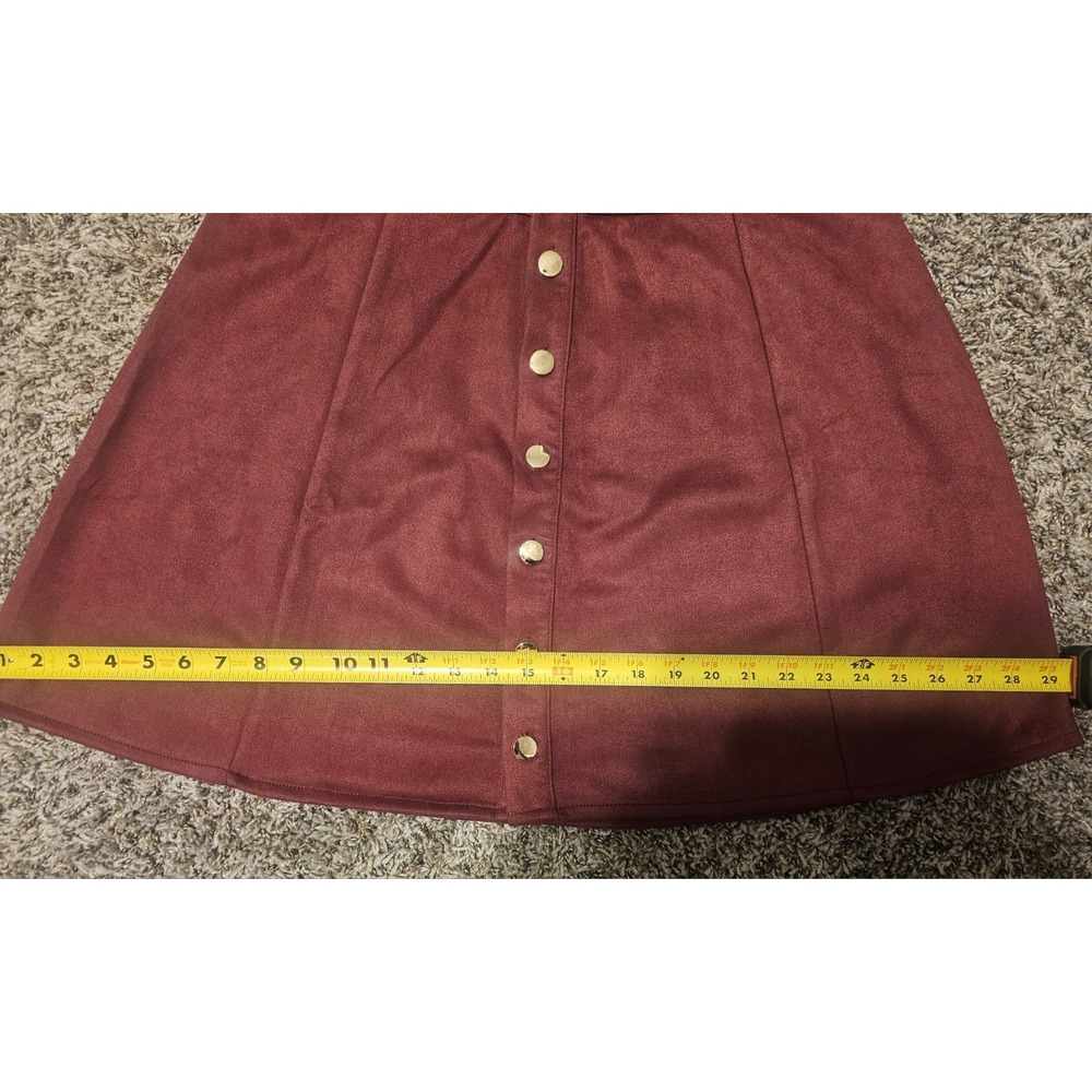 NWT Women's XL Burgundy Maroon A-Line Mini Skirt High Waist Gold Button Front - Picture 10 of 16